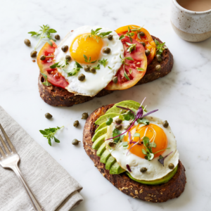 Toasts with egg + black coffee or tea